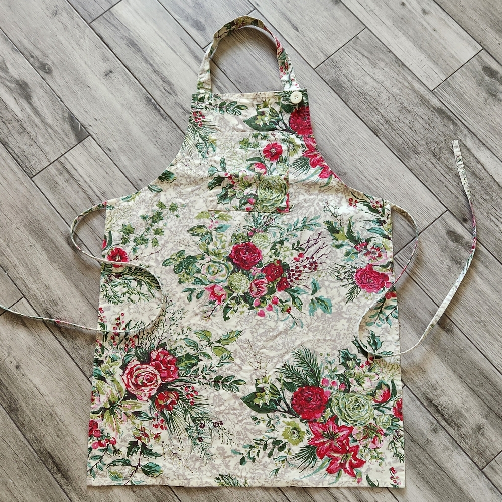 April Cornell Apron 100% Cotton One Size Merry Antique Floral Print Christmas